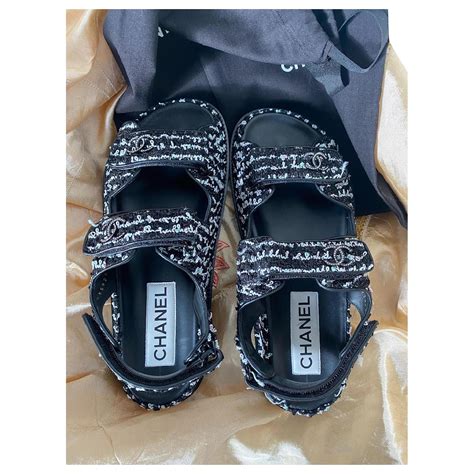 chanel chunky shoes|Chanel dad sandals tweed.